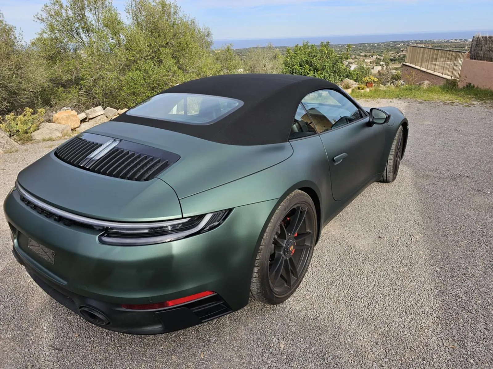 911 Cabrio — Matte Forest Rear